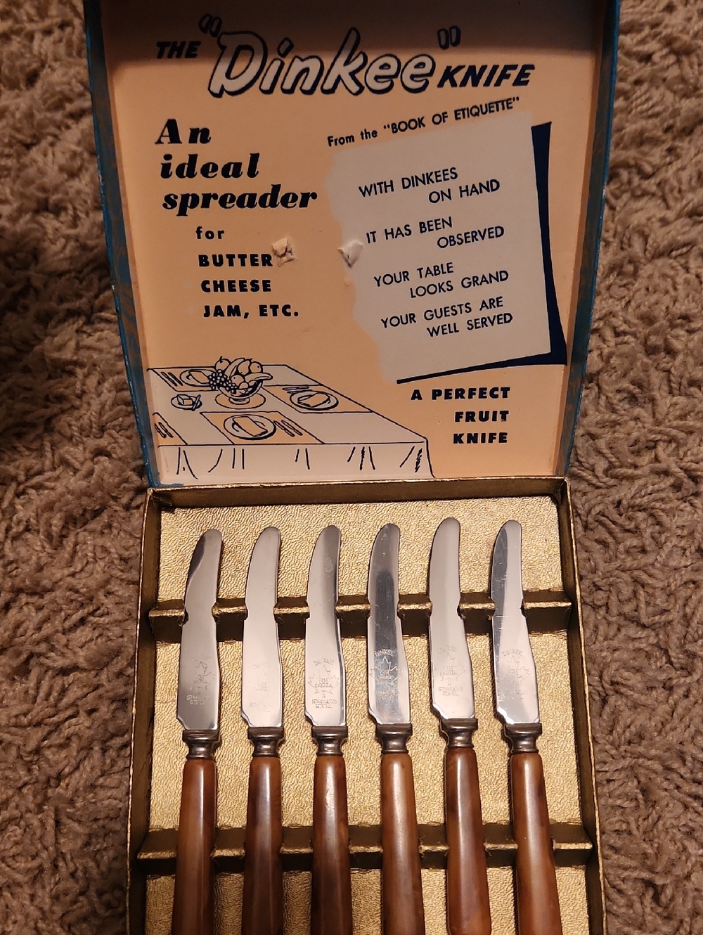 VTG 1950s Dinkee Knife Set /charcuterie Set With Mini Appotizer Forks